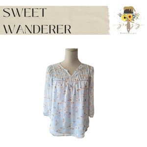 SWEET WANDERER, Blue 3/4 Sleeve Blouse, SMALL